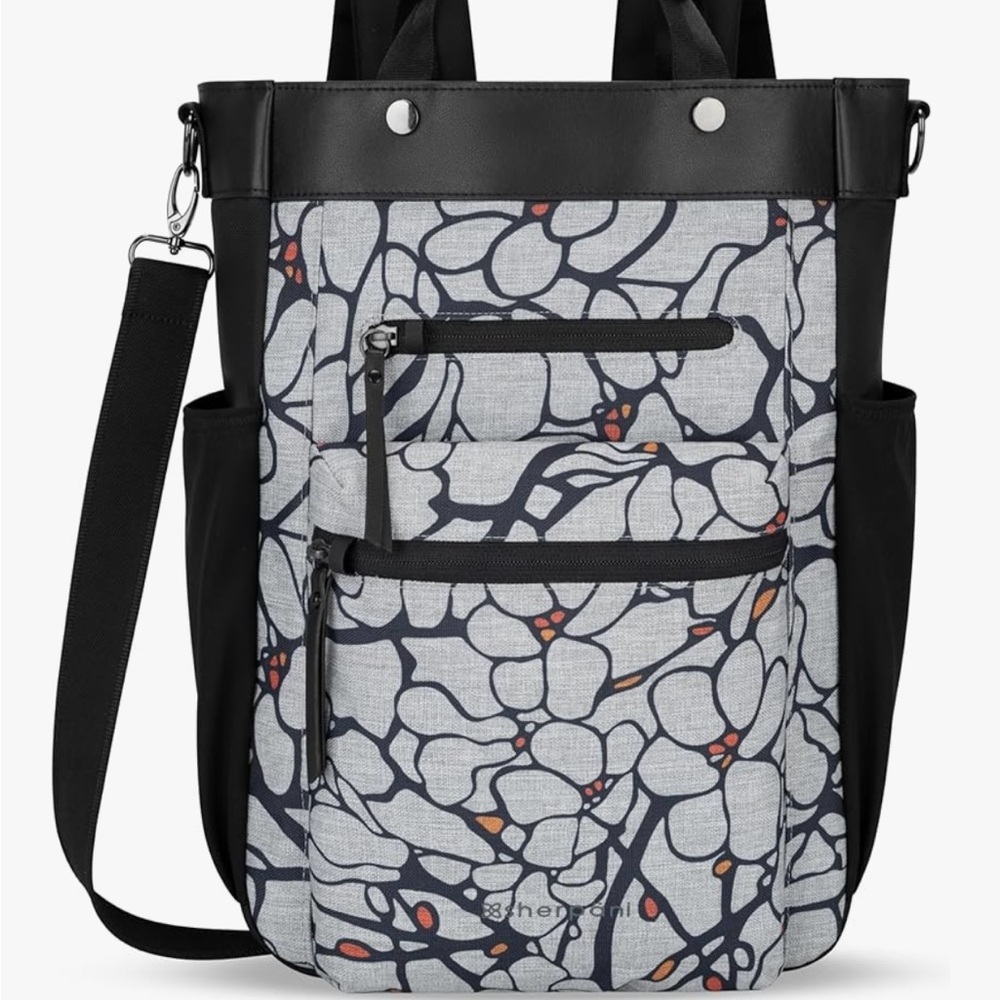 Sherpani Stylish Black and Gray Floral Tote/backpack/crossbody